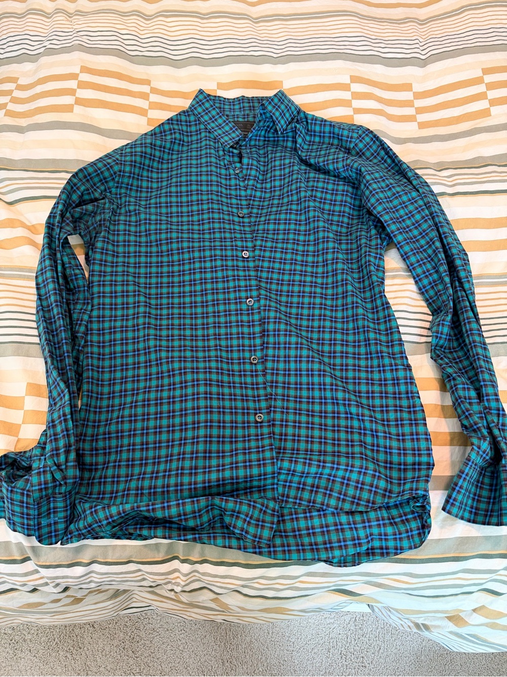 Prada Men's Blue and Green Plaid Button-Down Mens Large